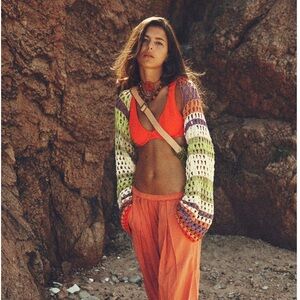 Free people, Gia crochet shrug, one-sized, cherry lime - still on website!!